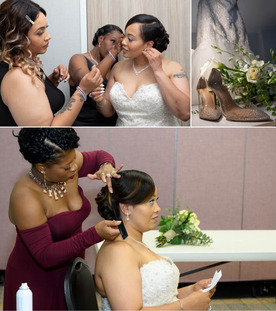 A woman getting her hair done by another woman.